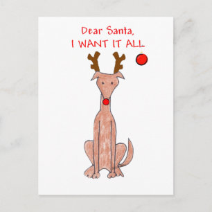 Greyhound Dear Santa Holiday Postcard