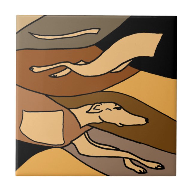 Greyhound Dog Abstract Art Design Ceramic Tile (Front)