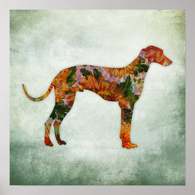 Greyhound Dog Art Print Floral Poster (Front)