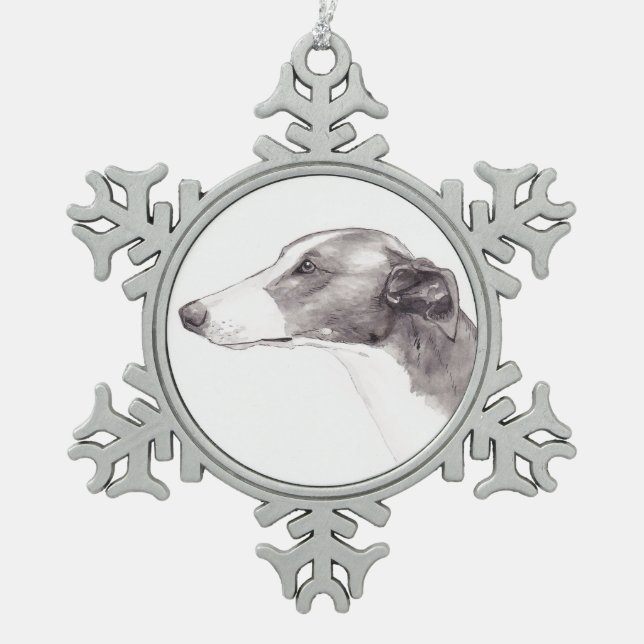 Greyhound Dog Art Snowflake Ornament (Front)