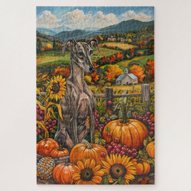 Greyhound Dog Autumn Harvest Thanksgiving Jigsaw Puzzle (Vertical)