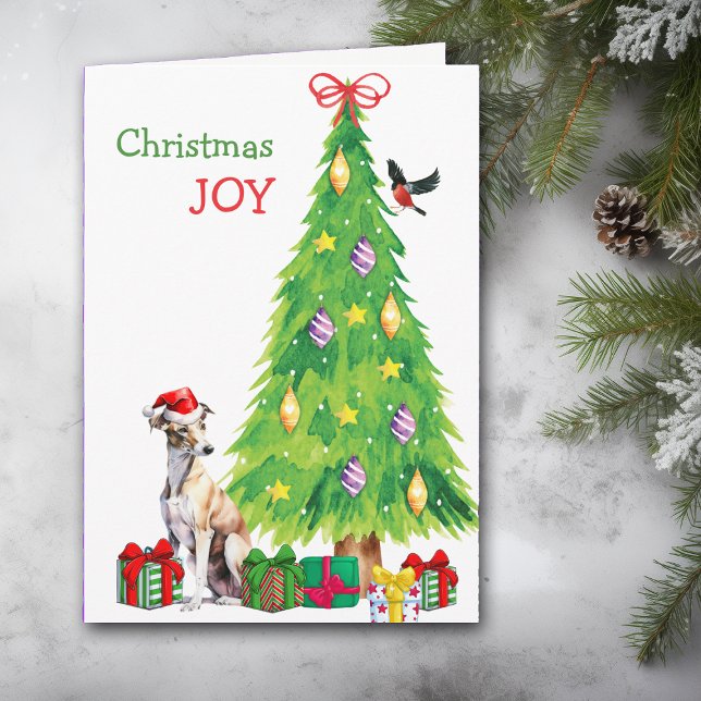 Greyhound Dog, Bird and Christmas Tree Holiday Card (Creator Uploaded)