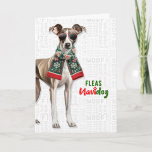 Greyhound Dog Breed Funny Fleas Navidog Christmas Holiday Card
