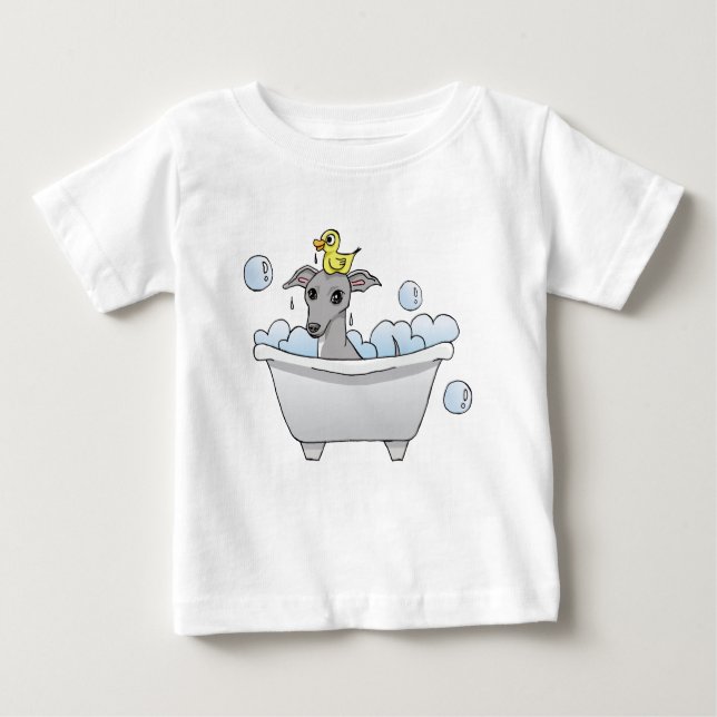 Greyhound Dog Cartoon, Bath Time Baby T-Shirt (Front)