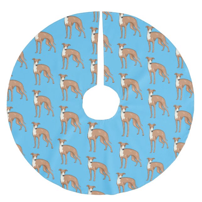 Greyhound dog cartoon illustration brushed polyester tree skirt (Front)