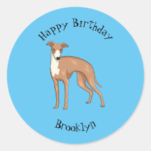 Greyhound dog cartoon illustration classic round sticker