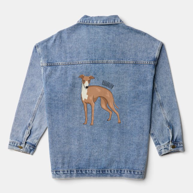 Greyhound dog cartoon illustration denim jacket (Back)