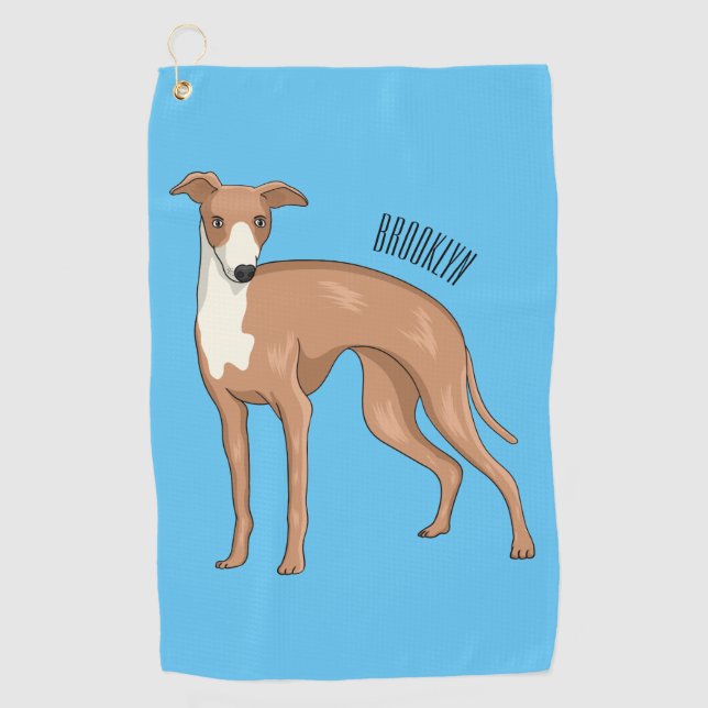 Greyhound dog cartoon illustration golf towel (Front)