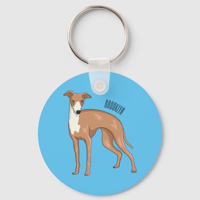 Greyhound dog cartoon illustration  key ring (Front)