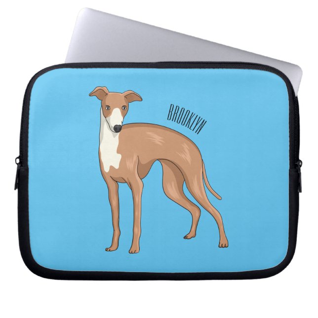 Greyhound dog cartoon illustration laptop sleeve (Front)