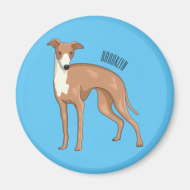 Greyhound dog cartoon illustration magnet (Front)