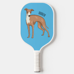 Greyhound dog cartoon illustration pickleball paddle
