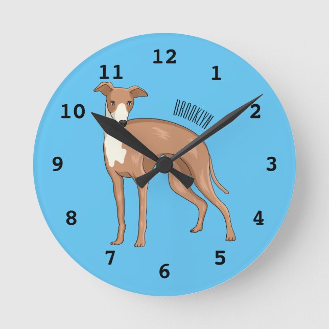 Greyhound dog cartoon illustration round clock (Front)