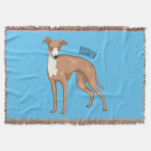 Greyhound dog cartoon illustration throw blanket