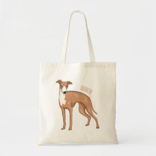 Greyhound dog cartoon illustration tote bag
