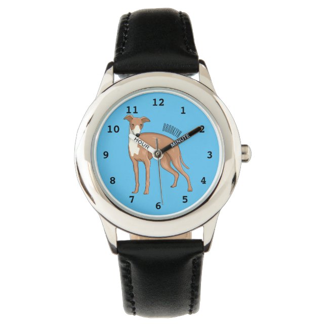 Greyhound dog cartoon illustration  watch (Front)