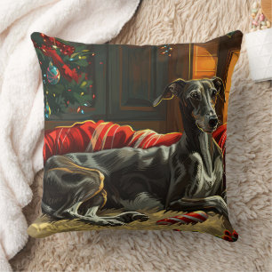 Greyhound Dog Christmas Festive Cushion