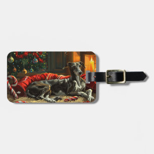 Greyhound Dog Christmas Festive Luggage Tag