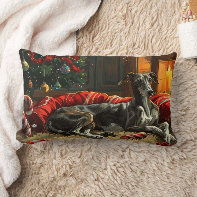 Greyhound Dog Christmas Festive Lumbar Cushion (Blanket)