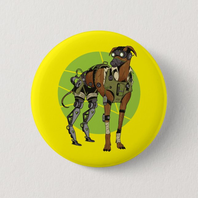 Greyhound Dog Cyborg Design 6 Cm Round Badge (Front)