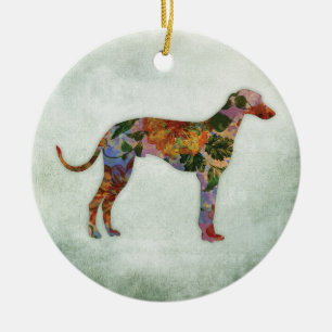 Greyhound Dog Floral On Green Ceramic Ornament
