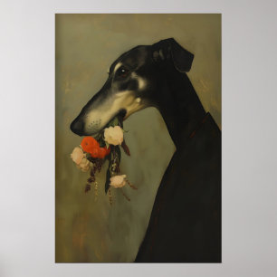 Greyhound Dog Flowers Art Print Painting, Whippet