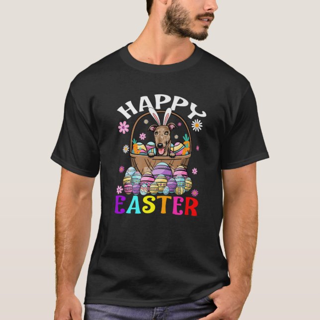 Greyhound Dog Happy Easter Bunny Eggs Easter T-Shirt (Front)