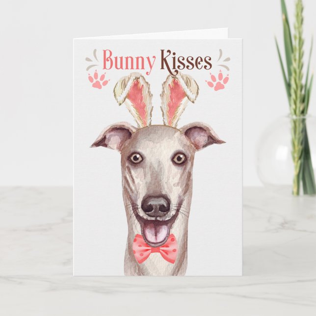 Greyhound Dog in Bunny Ears for Easter Holiday Card (Front)