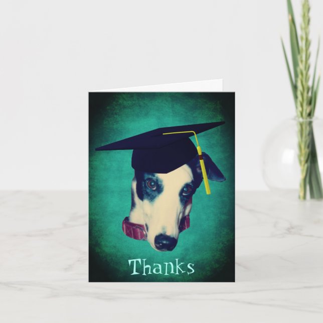 Greyhound Dog In Graduation Cap Thank You Card (Front)