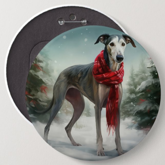 Greyhound Dog in Snow Christmas  6 Cm Round Badge (Front & Back)