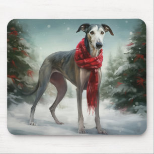 Greyhound Dog in Snow Christmas Mouse Pad
