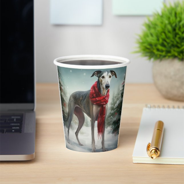 Greyhound Dog in Snow Christmas  Paper Cups (Insitu)