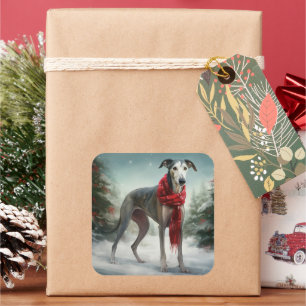 Greyhound Dog in Snow Christmas  Square Sticker
