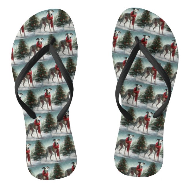 Greyhound Dog in Snow Christmas  Thongs (Footbed)