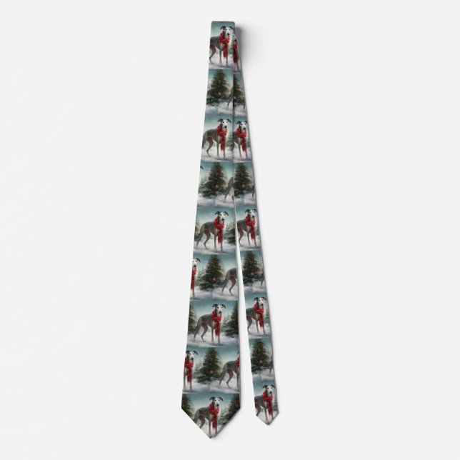 Greyhound Dog in Snow Christmas  Tie (Front)