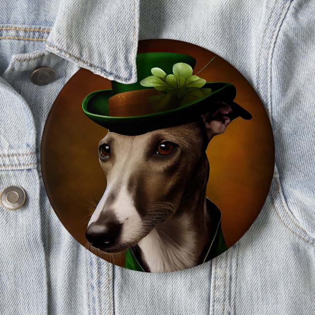 Greyhound Dog in St. Patrick's Day Dress 6 Cm Round Badge (In Situ)