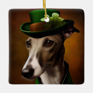 Greyhound Dog in St. Patrick's Day Dress Ceramic Ornament