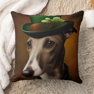 Greyhound Dog in St. Patrick's Day Dress Cushion