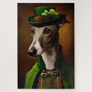 Greyhound Dog in St. Patrick's Day Dress Jigsaw Puzzle