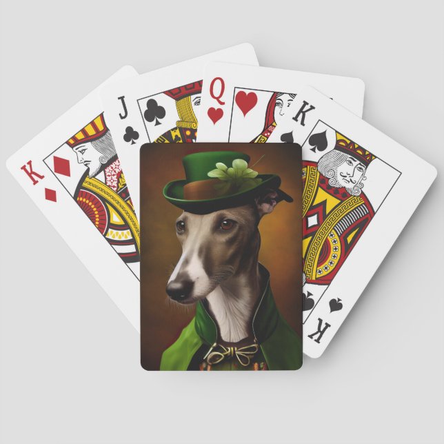 Greyhound Dog in St. Patrick's Day Dress Playing Cards (Back)