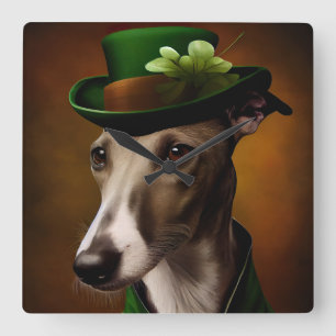 Greyhound Dog in St. Patrick's Day Dress Square Wall Clock