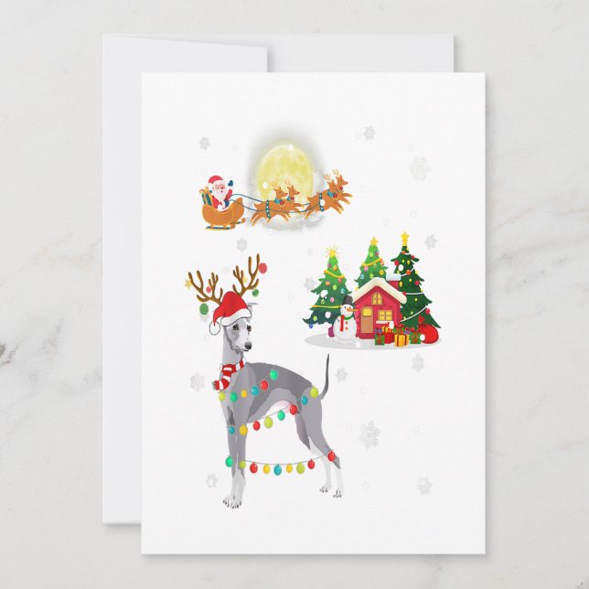 Greyhound Dog Light Christmas Reindeer Tree Xmas Holiday Card (Front)
