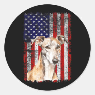 Greyhound Dog Lover US Flag 4th of July Patriotic Classic Round Sticker