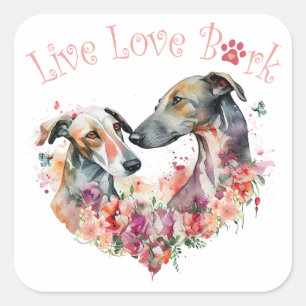 Greyhound Dog Mum Floral Square Sticker