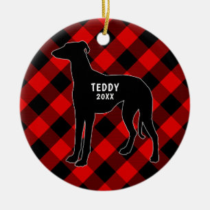 Greyhound Dog Plaid Christmas Ornament