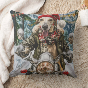 Greyhound Dog Riding Motorcycle Christmas  Cushion
