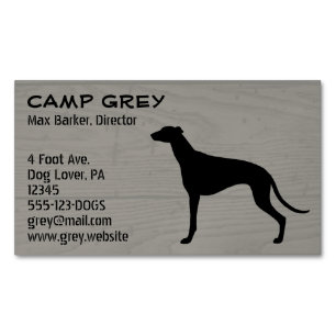 Greyhound Dog Silhouette Faux Wood Grain Style Magnetic Business Card