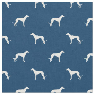 greyhound dog silhouette navy blue fabric