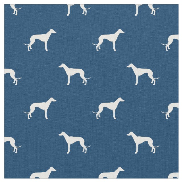 greyhound dog silhouette navy blue fabric (Close Up)
