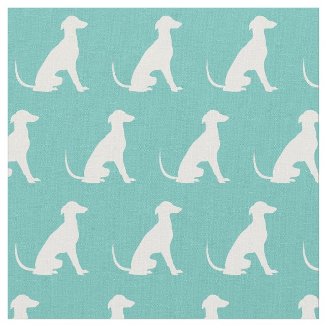 Greyhound Dog Silhouette Pet Teal Fabric (Close Up)